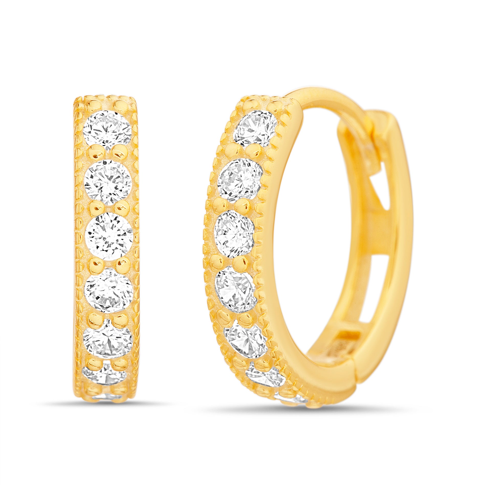 Gold Clear CZ Huggie Earring